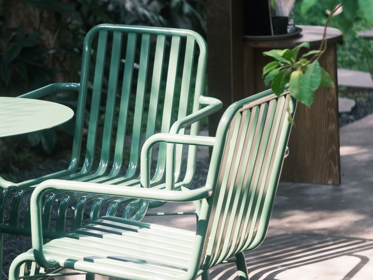 Assembled garden furniture on patio